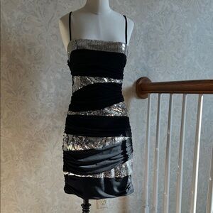 City Studio Elegant Black and Silver Sequin Dress